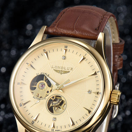 LONGLUX Automatic Watch Elegant Style Wholesale Mechanical Wristwatches Skeleton Rome Waterproof Mens Watch Men Gift