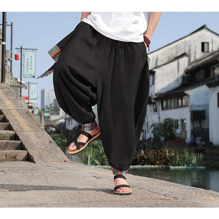 Pantaloni Larghi da Uomo Stile Cinese Retrò 2026, Taglie Forti, di Tendenza, Moda High Street, in Cotone e Lino, Leggings Uomo