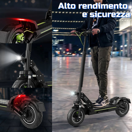 Monopattino Elettrico TODIMART D6 per Adulti, Pneumatici Fuoristrada da 10 Pollici, Autonomia 45-50KM, Batteria 48V 13AH, Motore 500W, Monopattino Elettrico Pieghevole, Doppi Freni e Sospensioni, 3 Modalità di Velocità