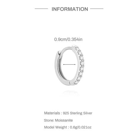 CANNER 1PC 6/7/8/9mm Moissanite 925 Sterling Silver Hoop Earrings Women Round Circle Piercing Earings Personalized Fine Jewelry PlatiNum