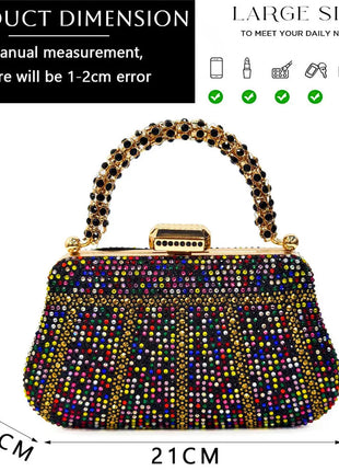 Popular In Nigeria Exquisite Evening Bags With Diamond Design Fashion Handle Clutch Rhinestone Embellished Long Chain Bag PlatiNum
