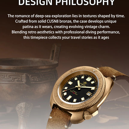ADDIESDIVE CUSN8 Bronze Watch Men Automatic Wristwatch Calendar Sapphire Glass Luminous 20Bar Waterproof Diving Mechanical Watch