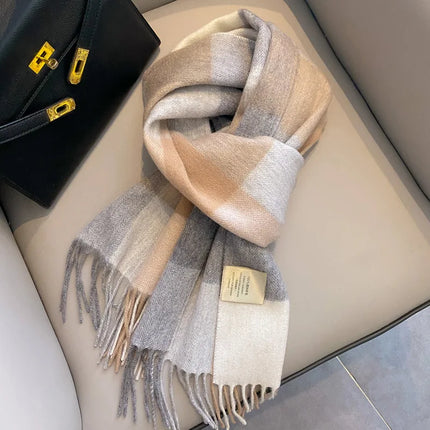 High Quality 100% Pure Wool Scarf Women Classic Chic  Autumn Winter Colorful Plaid Tassel Warm Muffler Female Thermal Shawl Lady