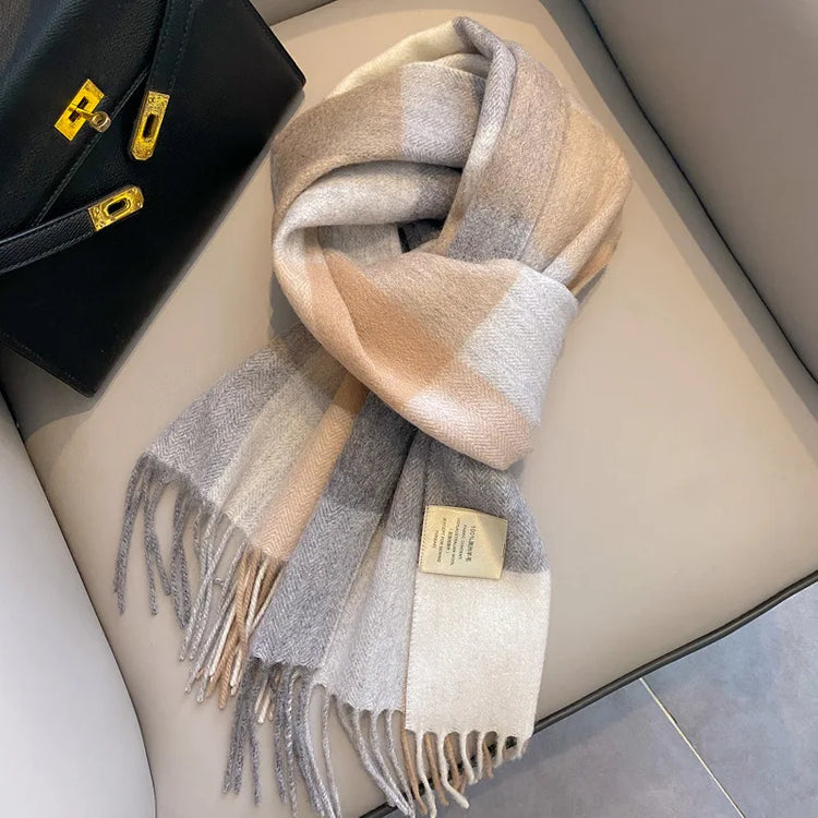 High Quality 100% Pure Wool Scarf Women Classic Chic  Autumn Winter Colorful Plaid Tassel Warm Muffler Female Thermal Shawl Lady