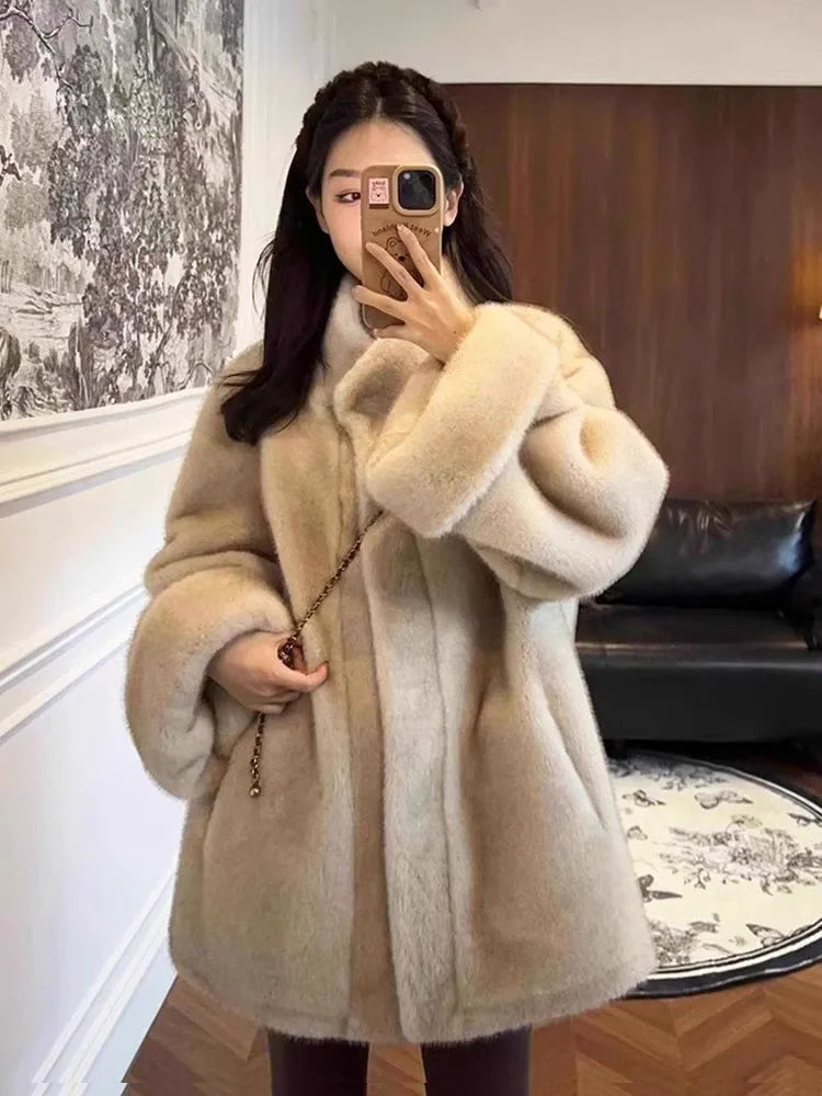 ZADORIN Luxury Mink Coat Woman Korean Style Stand Collar Double Faced Faux Fur Coat Woman Long Oversize Fluffy Fur Jacket Winter