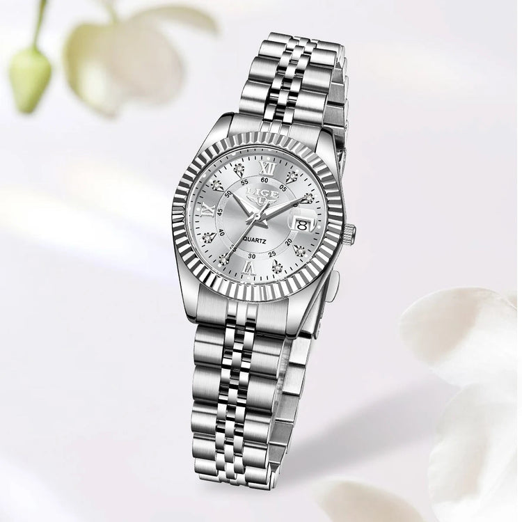 Orologio da Polso LIGE di Lusso con Strass per Donna, Cinturino in Acciaio Inossidabile, Movimento al Quarzo, Regalo, Reloj Mujer platinumshop