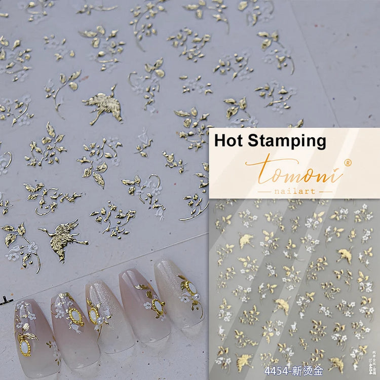 5D Kawaii Lily Nail Art Stickers 1pcs Japanese Pink White Flower With Diamond Self Adhesive Nail Decorations Slider Decals DIY