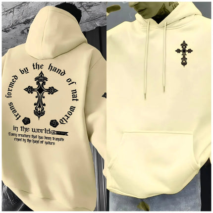 2026 Royal Blue Gothic Cross Hoodie Men Women Rose Print Oversized Pullover Y2K Streetwear Casual Sweatshirt