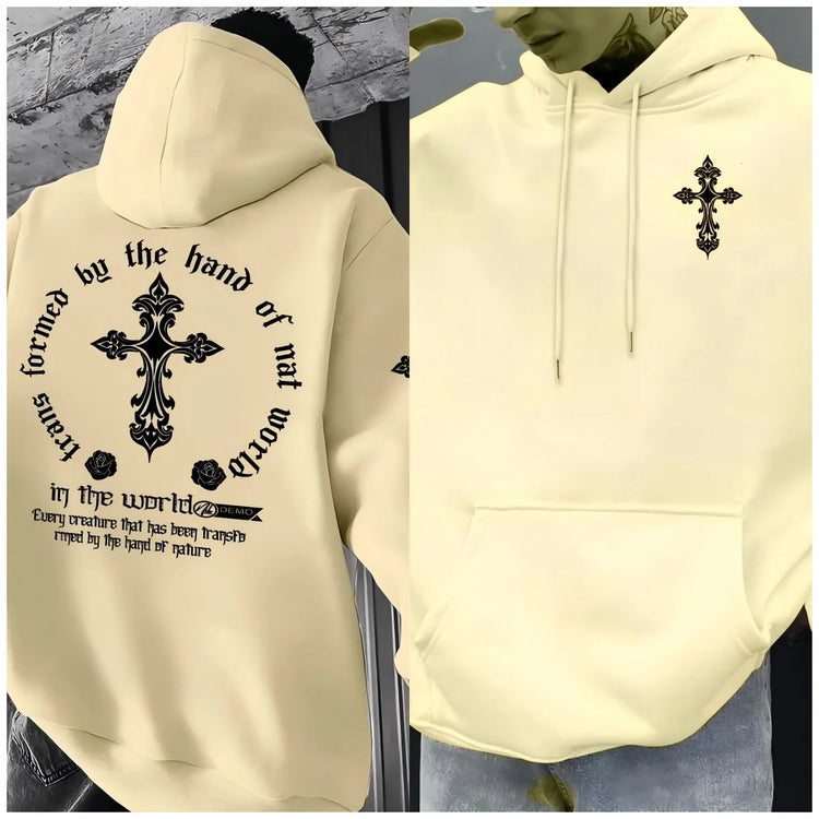 2026 Royal Blue Gothic Cross Hoodie Men Women Rose Print Oversized Pullover Y2K Streetwear Casual Sweatshirt