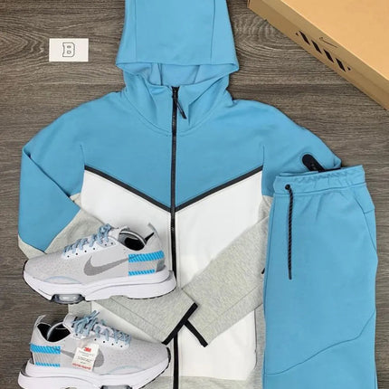Spring and Autumn New Men's Set Western Style Outdoor Sports Casual Men's Clothing Long Sleeve Hooded Jacket Pants Suit PlatiNum