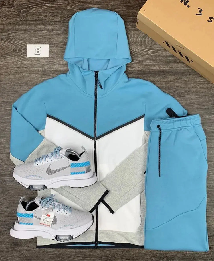 Spring and Autumn New Men's Set Western Style Outdoor Sports Casual Men's Clothing Long Sleeve Hooded Jacket Pants Suit PlatiNum