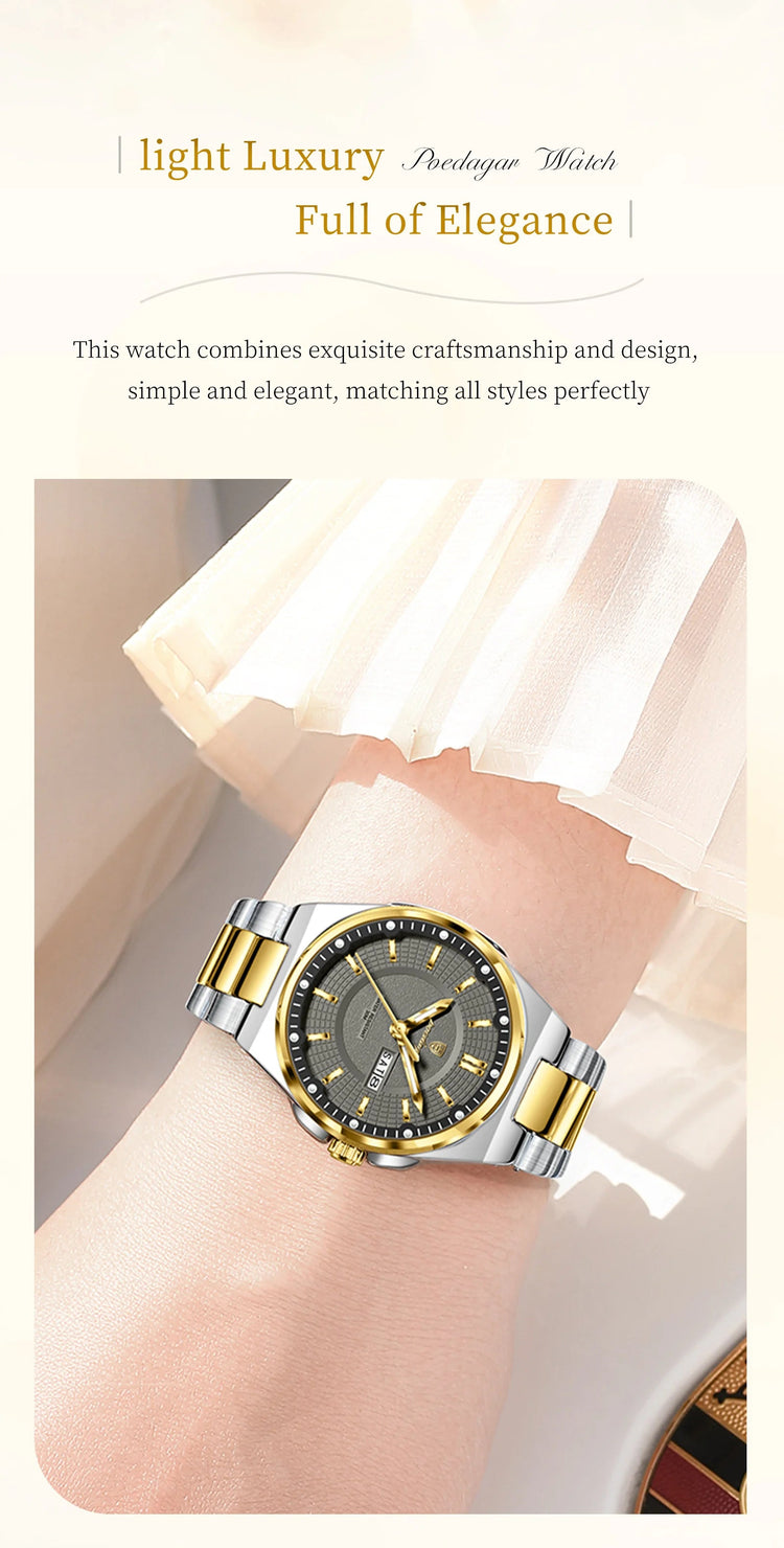 Orologio da Donna POEDAGAR Elegante con Data e Giorno della Settimana, Movimento al Quarzo, Acciaio Inossidabile, Luminoso e Impermeabile platinumshop