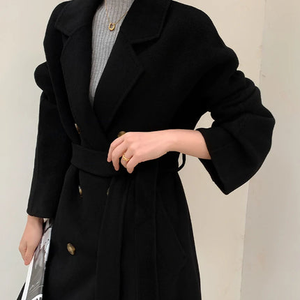 Ladies' 100% Cashmere Thick Double-Sided Extended Coat, Classic, Versatile and Fashionable for Business and Leisure