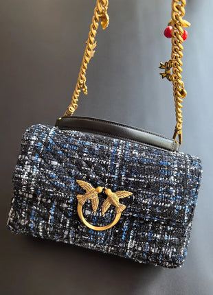 Nuova Borsa a Tracolla/Crossbody da Donna 2026 Ispirata a Pinko in Tweed con Cigno, in Vera Pelle