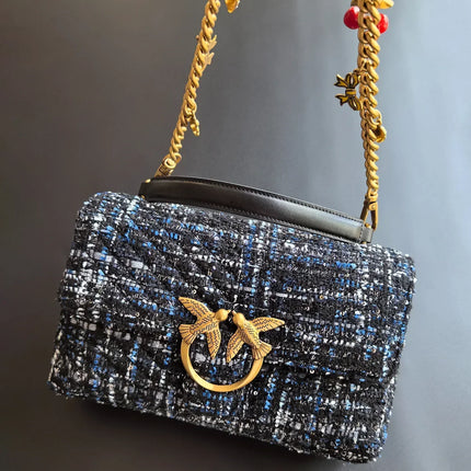 Nuova Borsa a Tracolla/Crossbody da Donna 2026 Ispirata a Pinko in Tweed con Cigno, in Vera Pelle