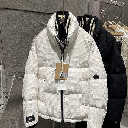 Winter Men Thick Warm White Duck Down Jacket Fashion Stand Collar Spliced Windproof Overcoat Loose Fit Casual Outside Down Coat