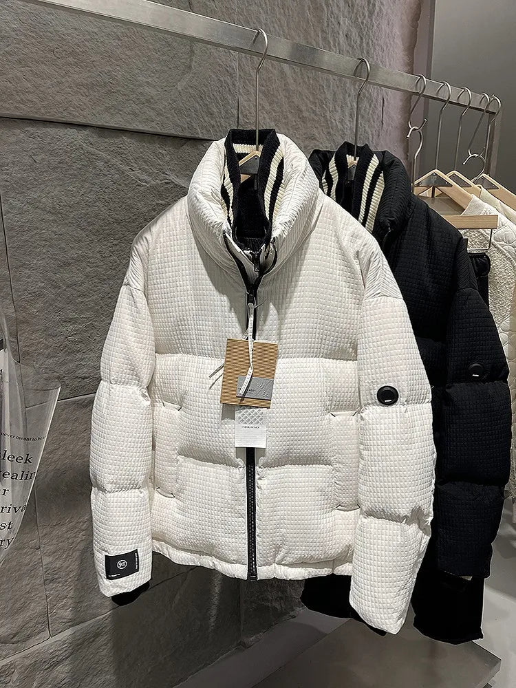 Winter Men Thick Warm White Duck Down Jacket Fashion Stand Collar Spliced Windproof Overcoat Loose Fit Casual Outside Down Coat