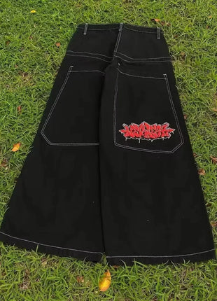 Jeans larghi ricamati modello Joker di tendenza della moda americana Donna Street Y2K Nuovi pantaloni a gamba larga oversize Hip Hop Jeans unisex