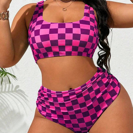 Costume da bagno taglie forti 2026 da donna, bikini sportivo a vita alta stampato, per nuotare, 5XL PlatiNum