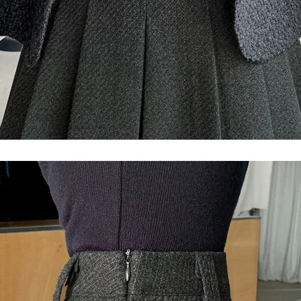 Vintage Winter Pleated Mini Skirt Women Streetwear High Waist Woolen Cute Skater Skirts With Shorts Belt Grey Black Skirt Woman PlatiNum