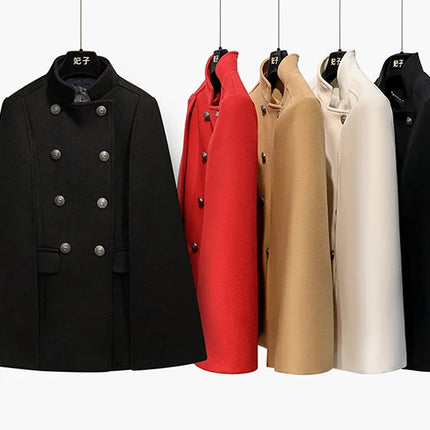 French Elegant Retro Hepburn Style Stand Collar Double-breasted Loose Temperament Commuter Woolen Jacket Cape Cloak Women Autumn