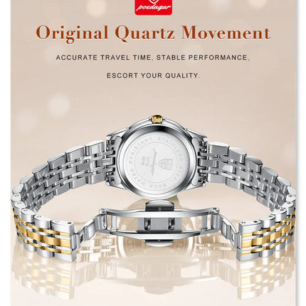 POEDAGAR orologi da donna di marca di lusso impermeabile luminoso data settimana orologio al quarzo per donna orologio da donna di moda in acciaio inossidabile platinumshop