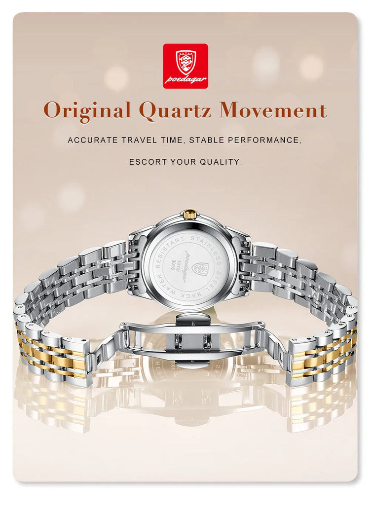 POEDAGAR orologi da donna di marca di lusso impermeabile luminoso data settimana orologio al quarzo per donna orologio da donna di moda in acciaio inossidabile platinumshop