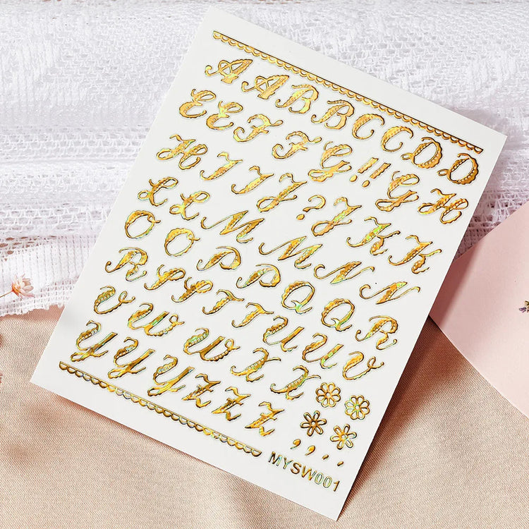 1PC 26-English Alphabet Number 3D Self-adhesive Nail Art Decal Sticker Word Small Letter Nail Decals Sticker Manicure Decoration