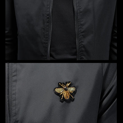 Minglu Spider Embroidery Men's Jackets High Quality Stand Collar Solid Color Sport Casual Spring Autumn Male Coats Plus Size 5XL