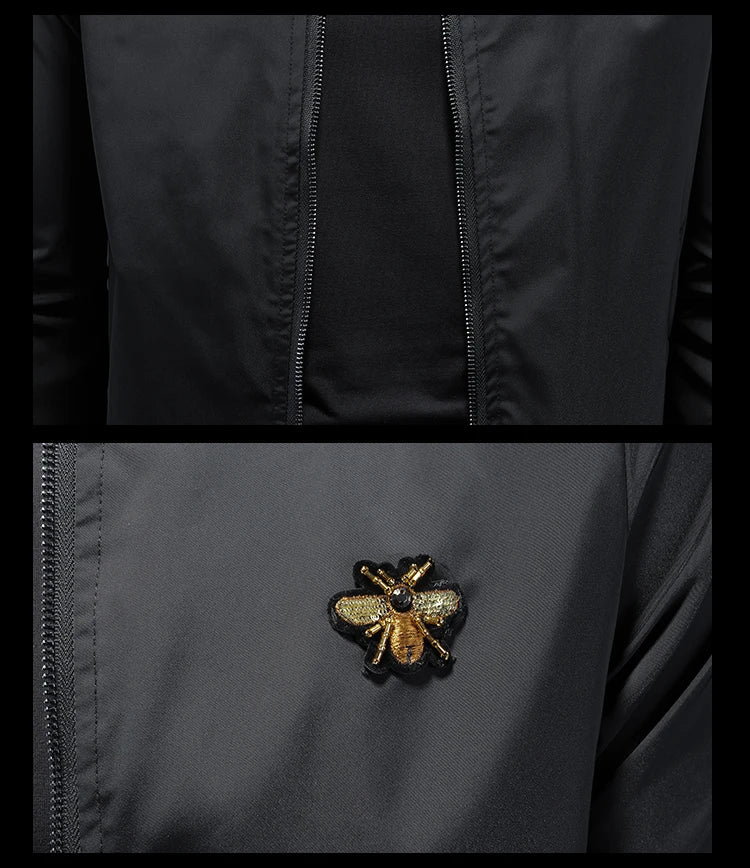 Minglu Spider Embroidery Men's Jackets High Quality Stand Collar Solid Color Sport Casual Spring Autumn Male Coats Plus Size 5XL