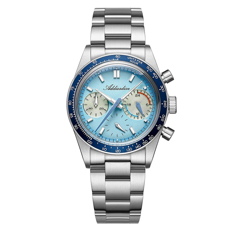 ADDIESDIVE 37mm Watch For Men Chronograph 10Bar Diver BGW9 Luminous Bubble Mirror Glass AD2539 Aluminum Ring VK63 Quartz Watches