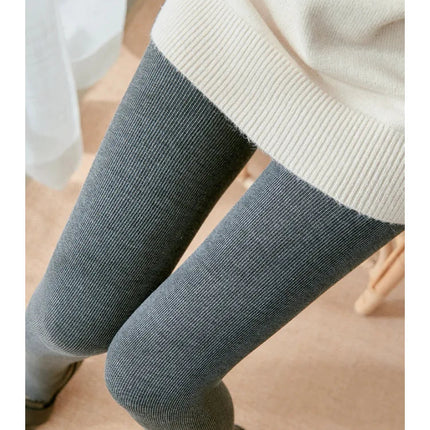 Women's Fall Winter Ribbed Vertical Stripe Thermal Leggings Fleece Thickened  Street Ready Seamless High Waist Thermal Pants PlatiNum