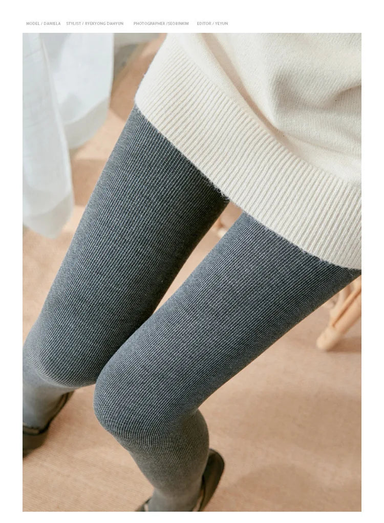 Women's Fall Winter Ribbed Vertical Stripe Thermal Leggings Fleece Thickened  Street Ready Seamless High Waist Thermal Pants PlatiNum