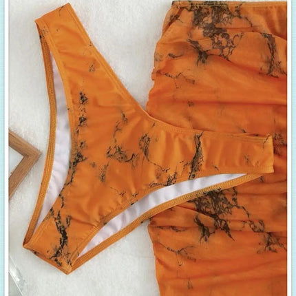 3 pezzi perizoma Bikini con gonna marmo texture costume da bagno donna costume da bagno Set costumi da bagno femminili abbigliamento da spiaggia nuoto estate platinumshop