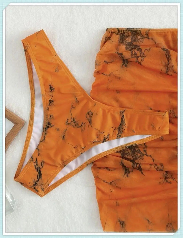 3 pezzi perizoma Bikini con gonna marmo texture costume da bagno donna costume da bagno Set costumi da bagno femminili abbigliamento da spiaggia nuoto estate platinumshop