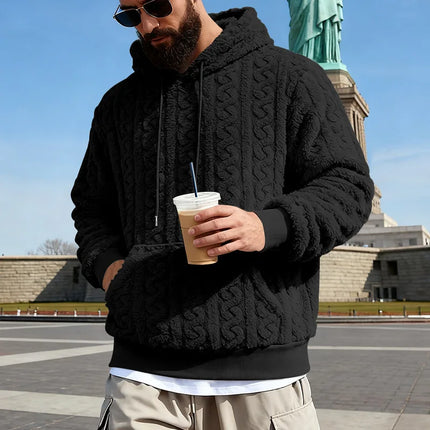 Cross-border Loose Men's Winter Retro Warm Double-Sided Velvet Casual Trend Hooded Pocket High Street Sweater