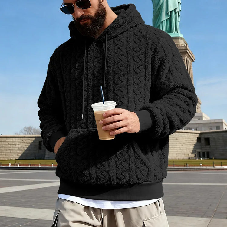 Cross-border Loose Men's Winter Retro Warm Double-Sided Velvet Casual Trend Hooded Pocket High Street Sweater
