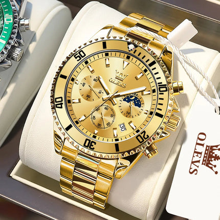 OLEVS Orologi da uomo Orologio di lusso delle migliori marche da uomo Cronografo originale impermeabile in acciaio inossidabile Fasi lunari Data Quadrante Rota platinumshop
