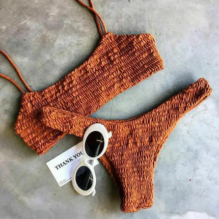 Nuovo Set Bikini Sexy da Donna con Reggiseno Imbottito Push-up, Costume da Bagno Plissettato per Nuoto e Spiaggia PlatiNum