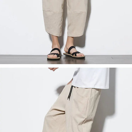Pantaloni Estivi da Uomo 2026 Stile Cinese in Cotone e Lino, Pantaloni Harem Traspiranti da Spiaggia, Pantaloni Casual a Tre Quarti, Streetwear