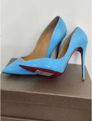 Sizes 48 Classic Style Women Patent Pointed Toe Slip On 12cm High Heel Shoes Elegant Ladies Plain Stiletto Pumps Black Red White