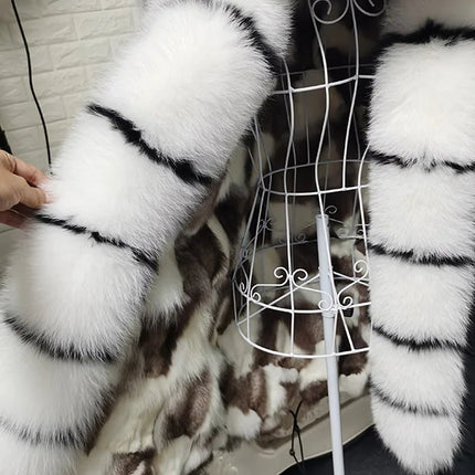 Winter Long Jacket Real Fur Coat Women Clothes Large Silver Fox Fur Collar Detachable Natural Fox Lining Parkas Leather Fur