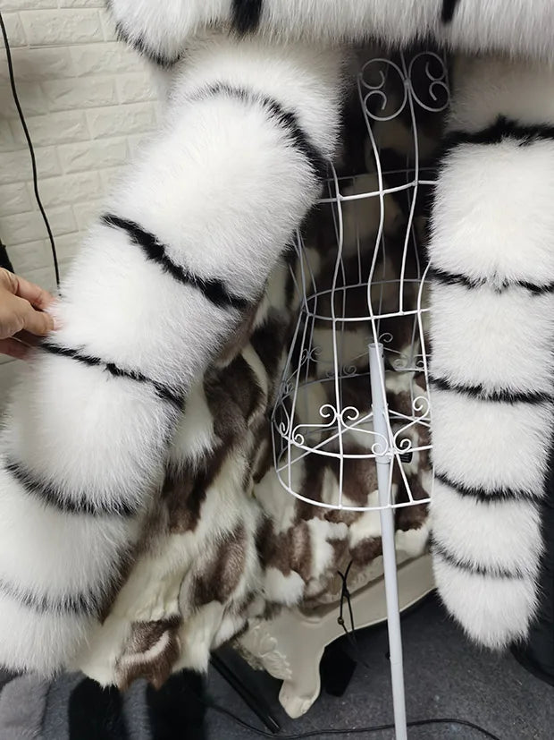 Winter Long Jacket Real Fur Coat Women Clothes Large Silver Fox Fur Collar Detachable Natural Fox Lining Parkas Leather Fur