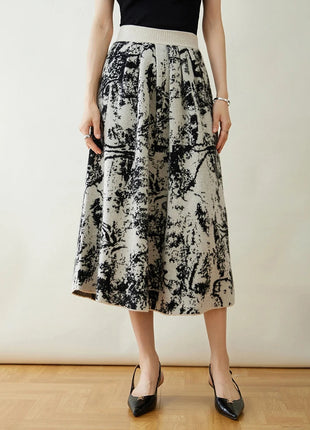 New 100% Pure Cashmere Half Skirt Women's Autumn Winter Mid-calf Knitted Full Skirt A-line High Waist Dress Retro Chinese Style PlatiNum