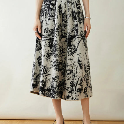 New 100% Pure Cashmere Half Skirt Women's Autumn Winter Mid-calf Knitted Full Skirt A-line High Waist Dress Retro Chinese Style PlatiNum