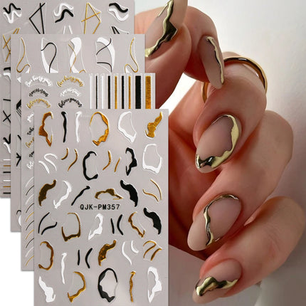 2/4pcs Simple Geometric Line Nail Art Stickers, Metallic Lines, Stars, Letter Design, 3D Stickers, DIY, Holiday Gifts, Y2K