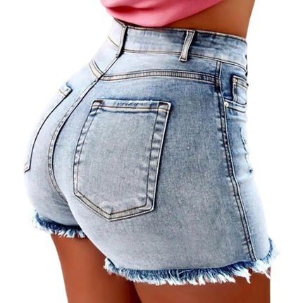 2025 Pantaloncini da donna con bordo strappato effetto consumato retrò Vita alta lavati Tasche laterali slim fit con sollevamento del sedere Pantaloni corti da festa casual da club