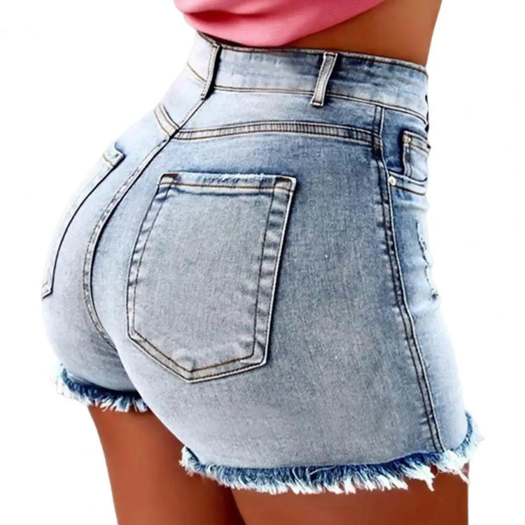 2025 Pantaloncini da donna con bordo strappato effetto consumato retrò Vita alta lavati Tasche later