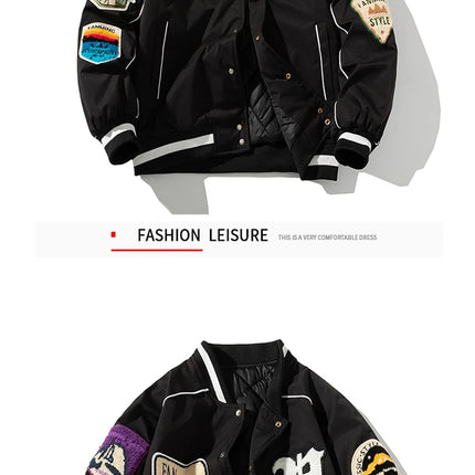 Winter Varsity Jacket Men Women Letter Badge American Baseball Jacket Street Fashion Hip Hop Coat Youth Couple Clothes Blue Red