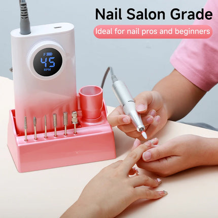 Professional Nail Drill Kit With Charging Dock, 45000RPM Cordless Electric Nail File With LCD Display, Rechargeable 4500mAh Battery Nail Efile For Acrylic & Gel Nails, Manicure Pedicure, Salon & Home Use